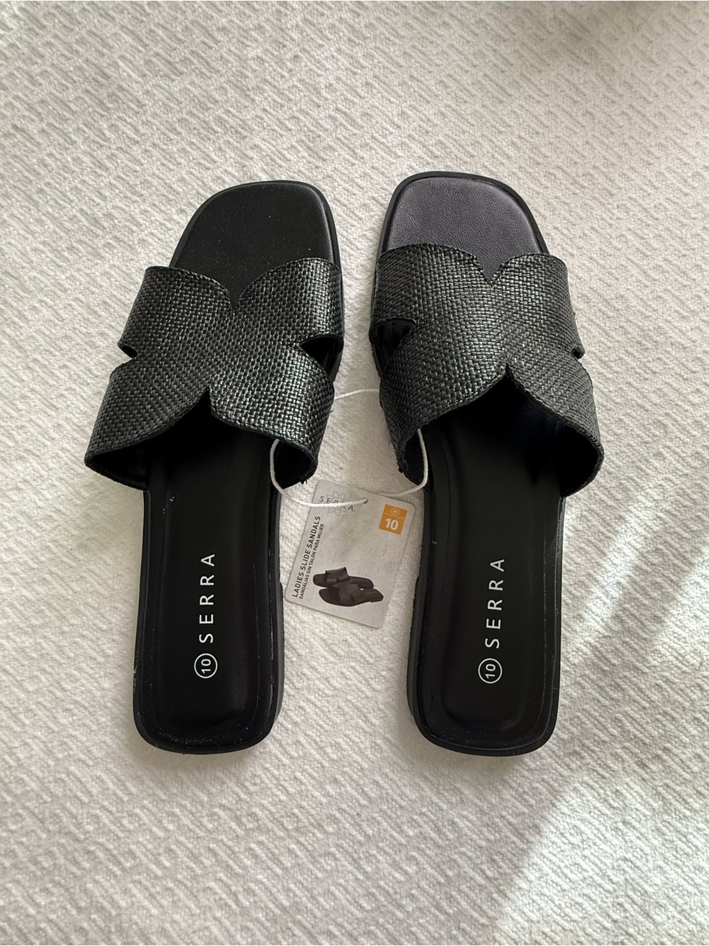 Serra Black Textured Woven Slide Sandals NWT Size 10